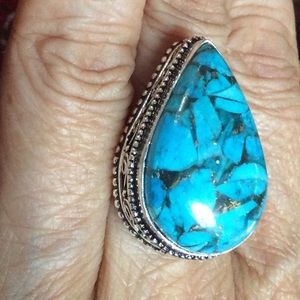 925 Genuine Copper Turquoise Antique Design Ring Size 7.5